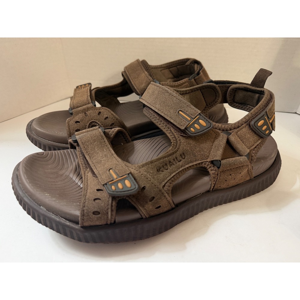 KUAILU Mens Brown Sport Sandals Adjustable Triple Strap Hiking Shoes Size 12 US